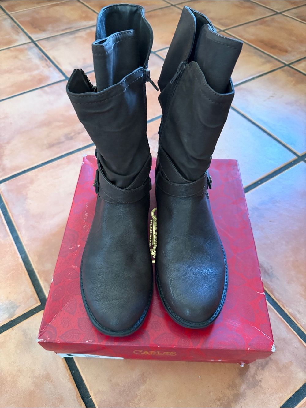 Carlos Santana Sawyer Brown Lace-Up Mid-Calf Boots Excellent Condition